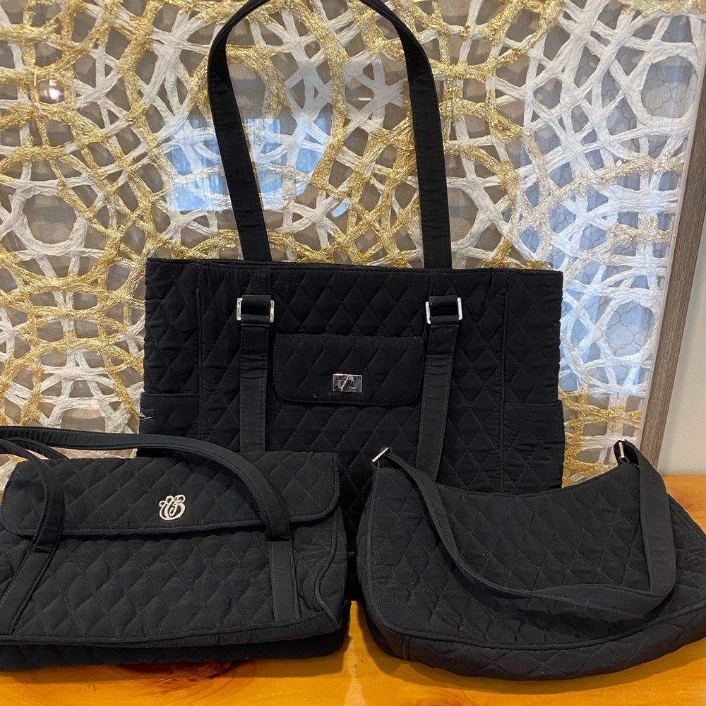 Vera Bradley Black Quilted Set. Includes 3 bags